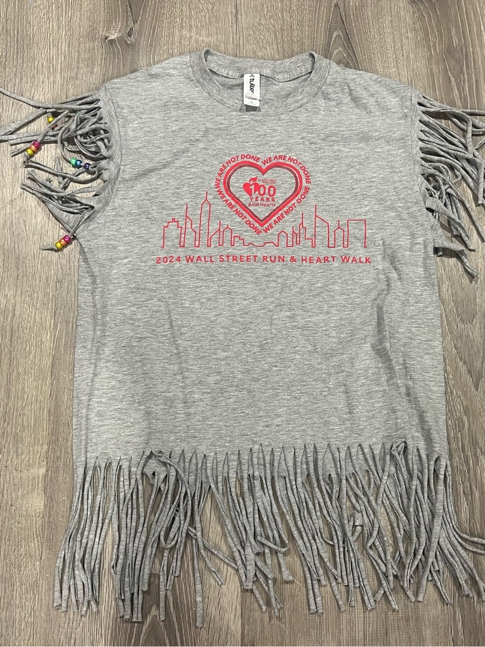 Wall Street Run 100 years 2024 Gray handmade Fringe Tee S